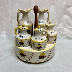 Vintage, Rare 9-pc Floral Condiment Set